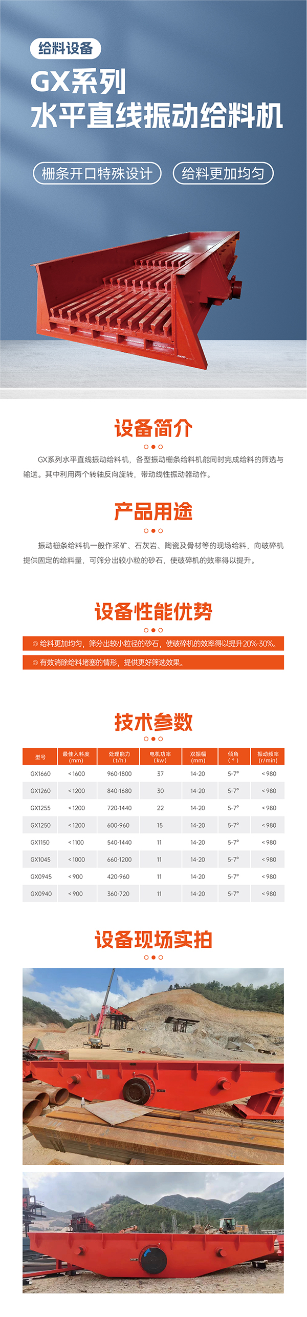 華寶礦機GX水平直線給料機設備技術參數(shù)